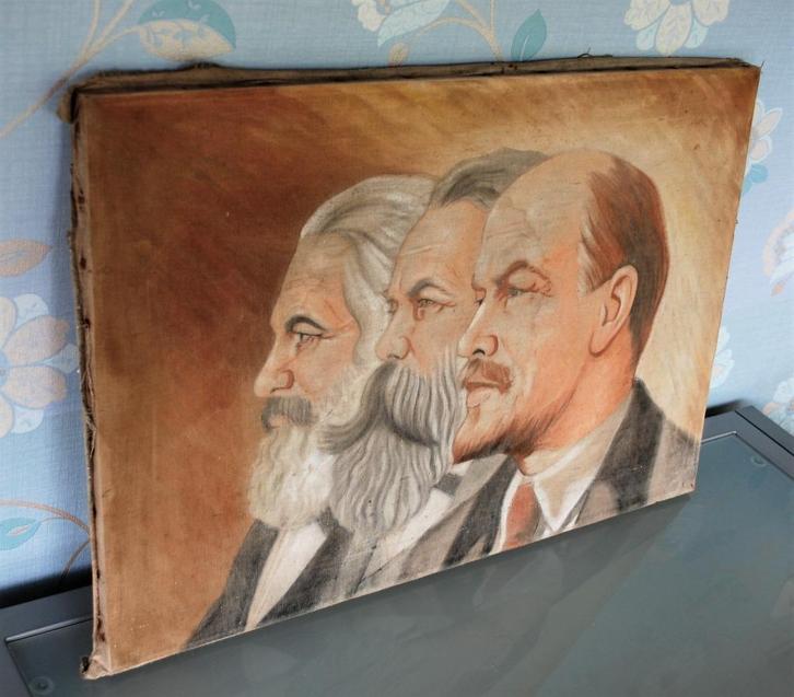 Lenin Marx en Engels Schilderij 60 x 39,5 cm Origineel !, Antiek en Kunst, Curiosa en Brocante, Ophalen of Verzenden