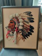 Oud Borduurwerk Schilderij Indiaan - 50x43 cm, Antiek en Kunst, Kunst | Schilderijen | Klassiek, Ophalen of Verzenden