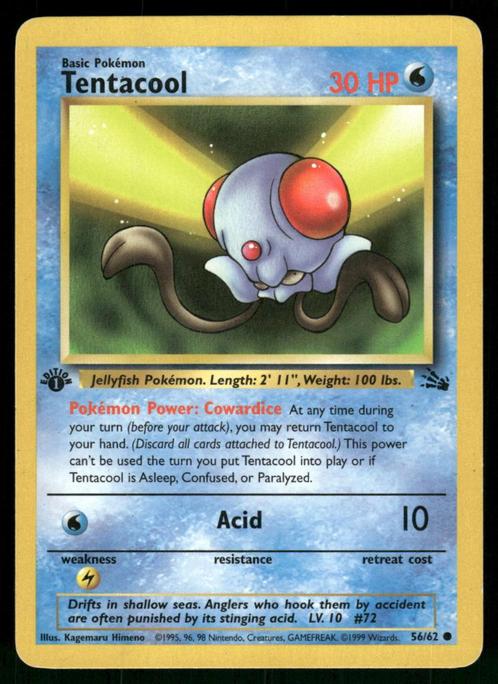 Tentacool 56/62 - Fossil (1st edition), Hobby en Vrije tijd, Verzamelkaartspellen | Pokémon, Gebruikt, Losse kaart, Verzenden