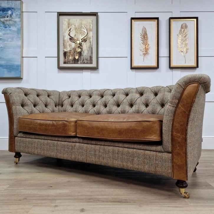 Gave Harris Tweed Chesterfield Collectie fauteuils Stof leer, Huis en Inrichting, Banken | Bankstellen, Nieuw, Stof, Ophalen of Verzenden