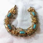 vintage armband met faux turqoise, Verzenden, Gebruikt, Goud, Overige materialen