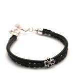 Zwarte leren dames armband met klavertje vier geluk, Verzenden, Nieuw, Zwart, Leer