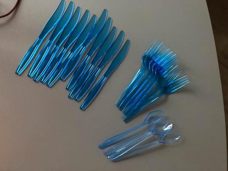 Wegwerpbestek set | Blauw | 21-delig, Huis en Inrichting, Keuken | Bestek, Nieuw, Los bestek, Kunststof, Ophalen of Verzenden