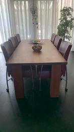 Eettafel met leren stoelen, Gebruikt, 200 cm of meer, Vijf personen of meer, Kersenhout