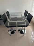 Glazen Eettafel met 4 Stoelen, Ophalen, Gebruikt, 100 tot 150 cm, 50 tot 100 cm