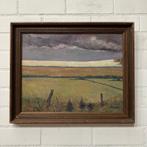 Oud schilderij weiland landschap lucht wolken, Antiek en Kunst, Kunst | Schilderijen | Klassiek, Verzenden