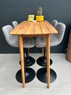 Bartafel massief acaciahout met 4 verstelbare barstoelen, Ophalen of Verzenden, Gebruikt