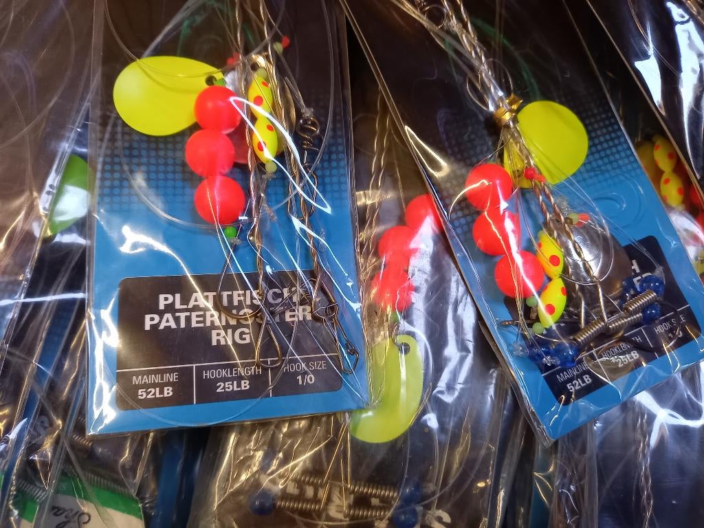 Partij Platvis-ondelijnen (haak 1/0) met lepels..Denemarken!, Info@hengelsportleon.nl, Tinstraat, Shakespeare, Overige typen