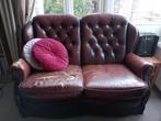 GRATIS OP TE HALEN - bruine, leren bank Chesterfieldmodel, Ophalen, Gebruikt, Chesterfield, vintage, Tweepersoons