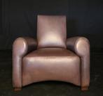 Fauteuil in grijs bruin rundleer, Huis en Inrichting, Ophalen, 75 tot 100 cm, Zo goed als nieuw, 75 tot 100 cm