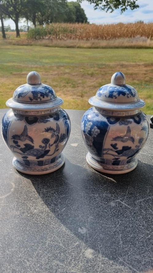2x Vintage Blauw-Witte Potten met Deksel, Antiek en Kunst, Antiek | Vazen, Ophalen