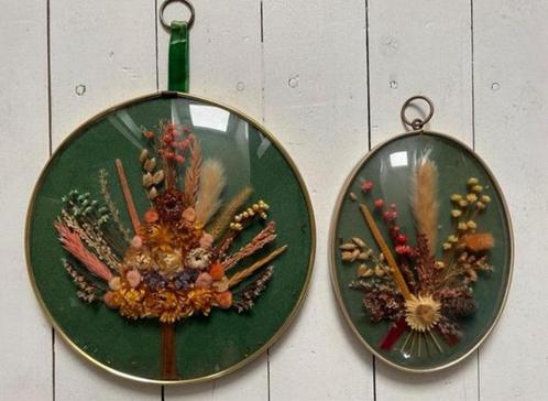 Droogbloemen bol glas lijst antiek setprijs, Antiek en Kunst, Curiosa en Brocante, Ophalen of Verzenden