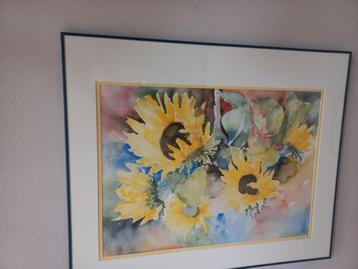Zonnebloemen aquarel beschikbaar voor biedingen