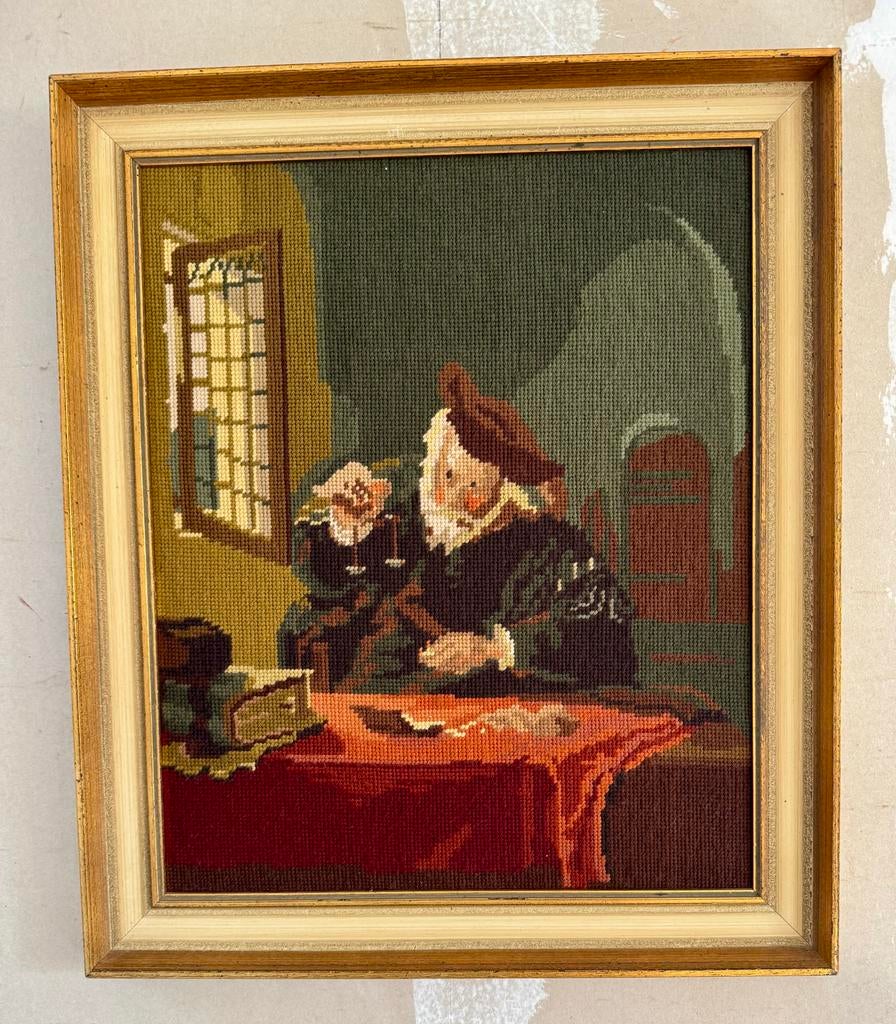 Vintage Wandtapijt: Man aan Tafel, Ophalen of Verzenden