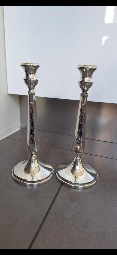 2 zilveren Judaica Shabat kandelaars (hoogte 26,5 cm), Antiek en Kunst, Antiek | Kandelaars, Zilver, Ophalen of Verzenden