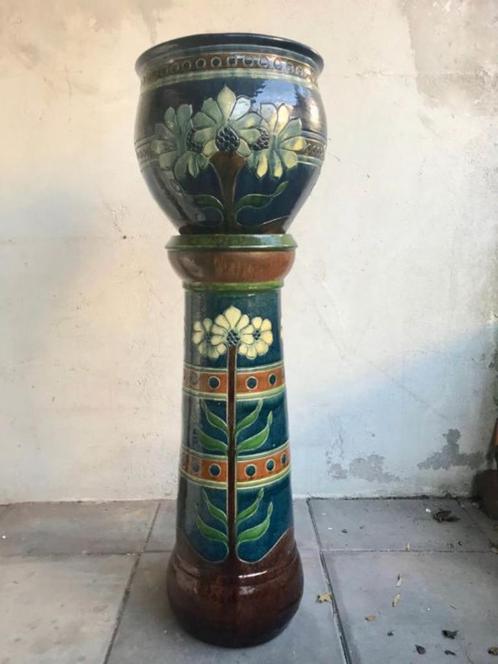 Piedestal met bloempot ca1910 België 120 cm hoogte, Antiek en Kunst, Antiek | Keramiek en Aardewerk, Ophalen