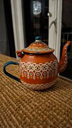 Emaille Theepotje Handbeschilderd - Veilingvondst, Ophalen of Verzenden