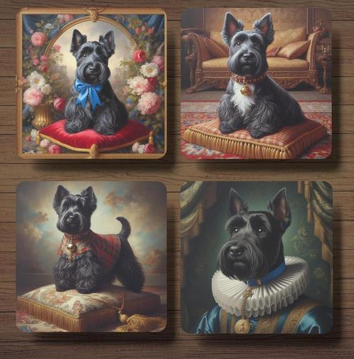 Schotse Terriër Barok onderzetters met houder, Huis en Inrichting, Woonaccessoires | Onderzetters, Nieuw, Glas of Kopje, Verzenden