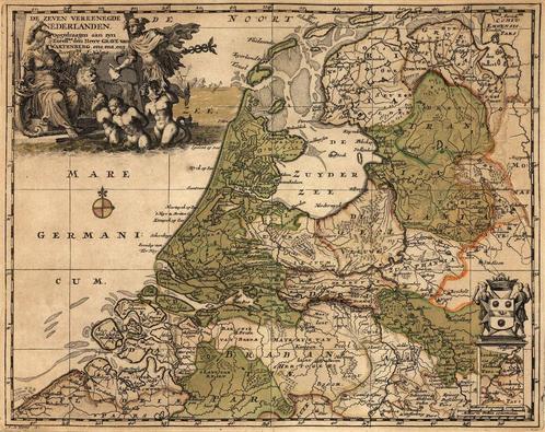 Handgekleurde kaart 1720 - De zeven vereenegde Nederlanden, Antiek en Kunst, Kunst | Etsen en Gravures, Ophalen of Verzenden