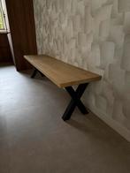 Massief Eiken Bankje - Zwart Stalen Poten, Ophalen, Minder dan 50 cm, Eikenhout, Nieuw