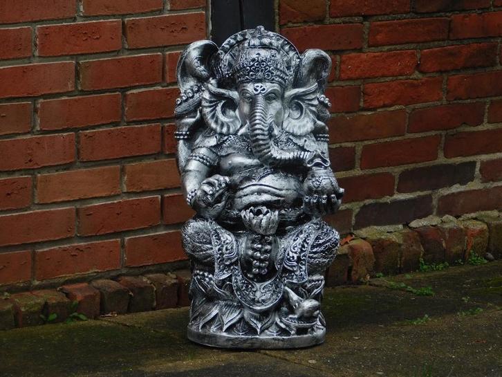 Beeld Ganesha - zilvergrijs met zwart  - gedetailleerd, Huis en Inrichting, Woonaccessoires | Boeddhabeelden, Ophalen of Verzenden