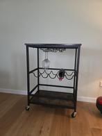 Bar cart - wijnrek - barretje, wieltjes, zwart staal hout, Ophalen, 50 tot 100 cm, Zo goed als nieuw, 25 tot 50 cm
