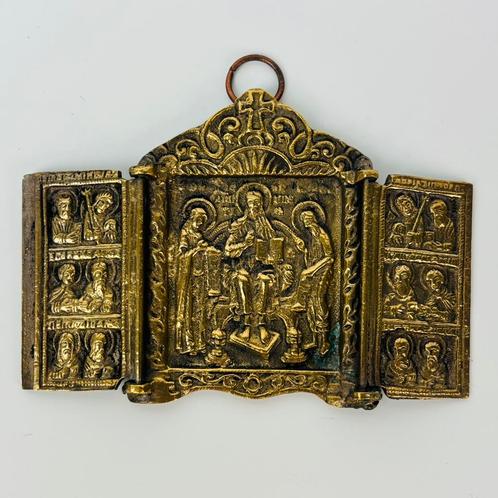 Vergulde brons Russische orthodoxe reis icoon, Antiek en Kunst, Antiek | Religie, Ophalen of Verzenden