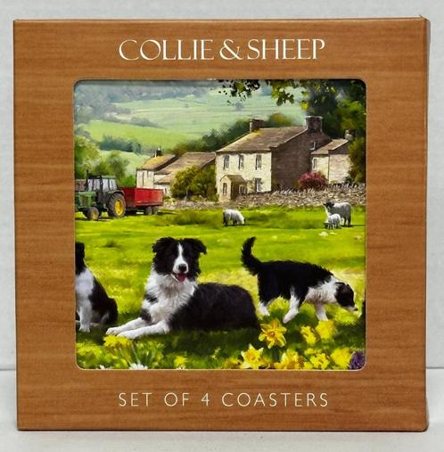 Border Collie en schaap onderzetters set van 4 coasters, Huis en Inrichting, Woonaccessoires | Onderzetters, Nieuw, Ophalen of Verzenden