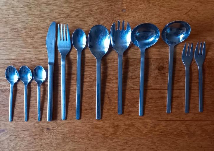 Bestekdelen "Trendy" destijds te koop bij de Hema, Huis en Inrichting, Keuken | Bestek, Gebruikt, Rvs of Chroom, Ophalen of Verzenden