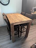 Handgemaakte hoge bartafel inclusief vier barkrukken., Ophalen, Zo goed als nieuw, 4 tot 6 stoelen
