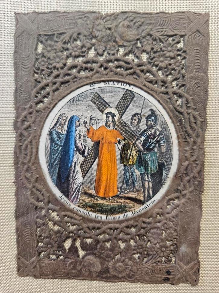 Kruiswegstatie, lithoprentjes, Antiek en Kunst, Antiek | Religie, Ophalen of Verzenden