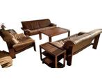 Musterring 3+2+1+salont buffelleder / bentwood zithoek zgan, Ophalen of Verzenden, Gebruikt, Hout, Vintage