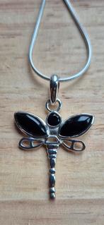 Zilveren kettinghanger Libelle met Zwarte Onyx, Zwart, Nieuw, Ophalen of Verzenden, Met edelsteen