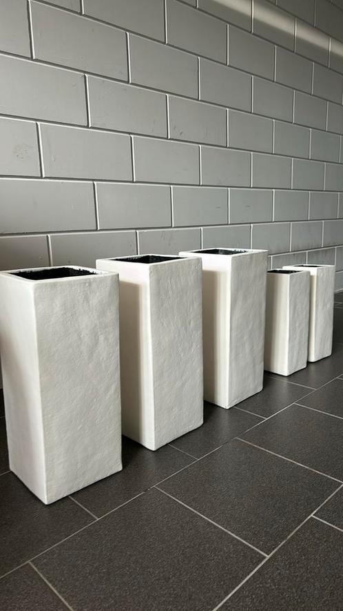 5 witte aardewerk potten, Tuin en Terras, Bloempotten, Zo goed als nieuw, Aardewerk, Binnen, Balkon, Tuin, Minder dan 25 cm, Vierkant