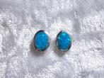 Mooie kleine Ovale en Ronde Zilveren Oorstekers Blauw Opaal, Sieraden, Tassen en Uiterlijk, Antieke sieraden, Verzenden, Zilver