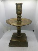 antiek brons  schijf kandelaar, Ophalen of Verzenden, Koper of Brons