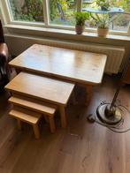 Grenen salon tafel en 3 licht eiken bijzettafeltjes, Huis en Inrichting, Tafels | Bijzettafels, Ophalen, Gebruikt, 75 cm of meer