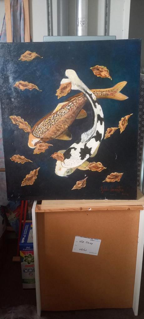 Schilderij van Koi karpers, Antiek en Kunst, Kunst | Schilderijen | Klassiek, Ophalen of Verzenden