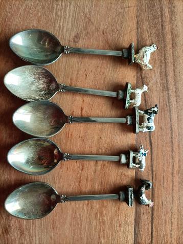 Zilver (plated)Lepeltjes met Boerderijdieren - Set van 5 beschikbaar voor biedingen