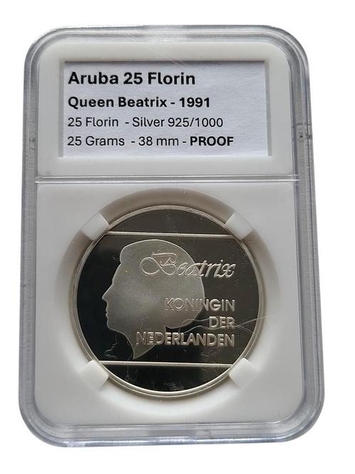 Aruba 25 Florin 1991 "Status Aparte" Proof, Postzegels en Munten, Munten | Amerika, Midden-Amerika, Zilver, Ophalen of Verzenden