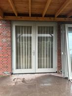 Dubbele hardhout buitendeur/terrasdeur zonder kozijn, Glas, 80 tot 100 cm, Ophalen of Verzenden, Zo goed als nieuw