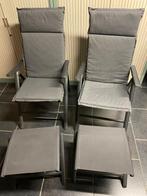 2 Tuinstoelen inclusief kussens + voetenbankje, Ophalen, Zo goed als nieuw, Verstelbaar