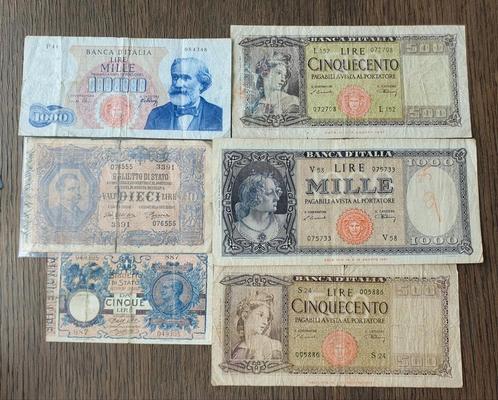 Lot 5 Italië bankbiljetten Koninkrijk en Republic 1904/1966, Postzegels en Munten, Bankbiljetten | Europa | Niet-Eurobiljetten