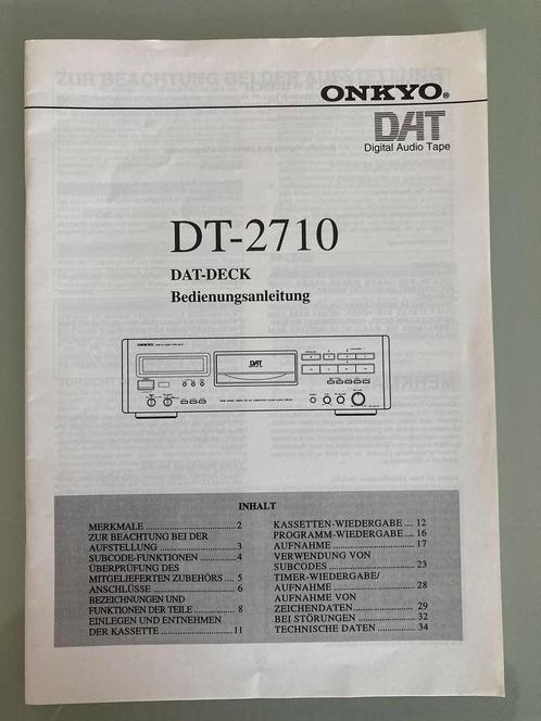 Onkyo DT-2710 DAT recorder gebruiksaanwijzing user manual, Audio, Tv en Foto, Cassettedecks, Enkel, Overige merken, Ophalen of Verzenden