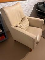 Vintage leren fauteuil met kussen, Ophalen, Gebruikt, Hout, 75 tot 100 cm