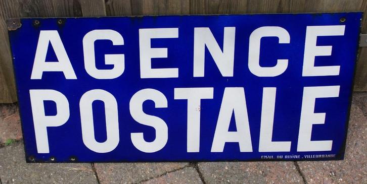 Emaile Dubbelzijdig reclamebord Agence Postale, Antiek en Kunst, Curiosa en Brocante, Ophalen