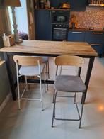 Bartafel met 4 Barkrukken - Complete Set!, Huis en Inrichting, 4 krukken, Ophalen of Verzenden, Zo goed als nieuw, 60 tot 90 cm
