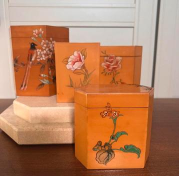 Vintage Chinese theedoosjes ‘50- 4 stuks beschikbaar voor biedingen
