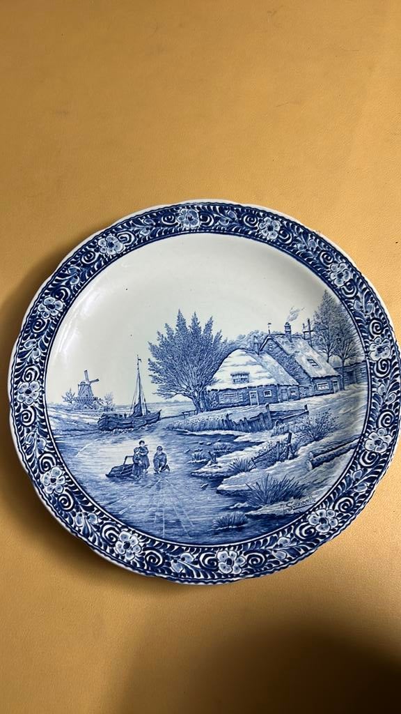 J. Sonneville Delfts Blauw wandbord, Ophalen of Verzenden