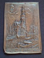 Koperen Plaque Singel met Munttoren Amsterdam, Antiek en Kunst, Ophalen of Verzenden, Brons